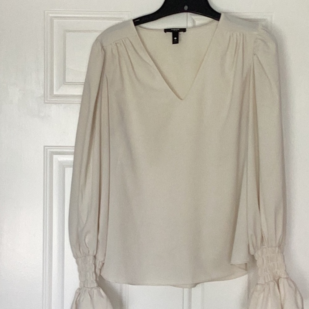 Aqua Cream Ruched 3/4 Sleeve Blouse